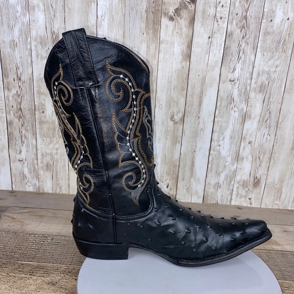 El Mexicano Women’s Cowboy Boots Black Ostrich Embroidered Leather Size 7.5 B - Picture 7 of 13